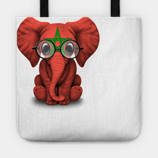 Baby Elephant with Glasses and Moroccan Flag Tote