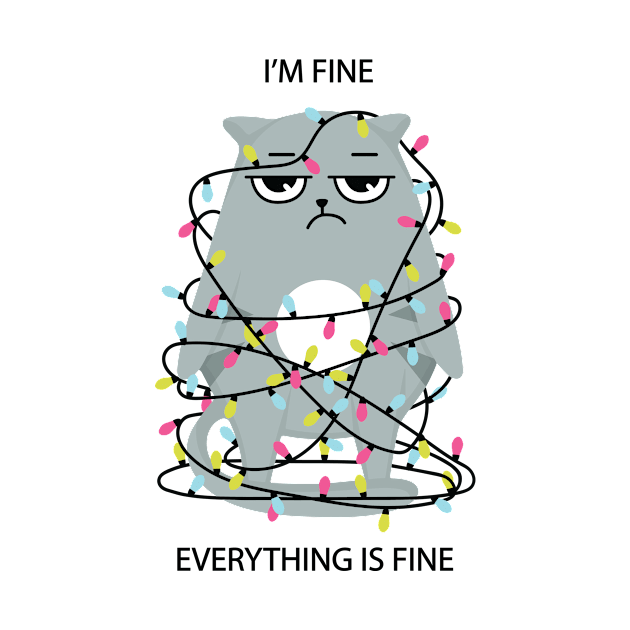 Im fine everything is fine - Christmas Cat Wrapped in Lights by CaptainHobbyist