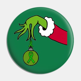 The Mean Green One holding a Awareness Ribbon Christmas ball (Green) Pin