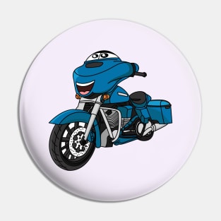 Cute happy blue motorcycle cartoon Pin