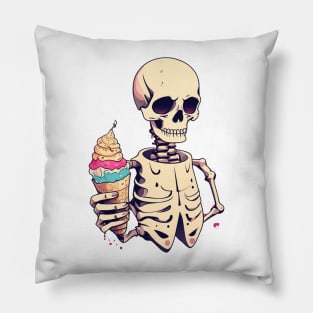 Skeleton holding icecream Pillow