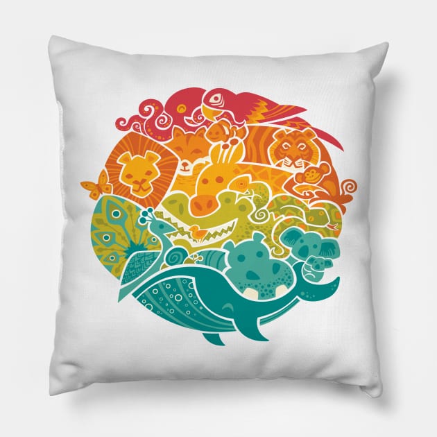 Animal Rainbow Pillow by Waynem