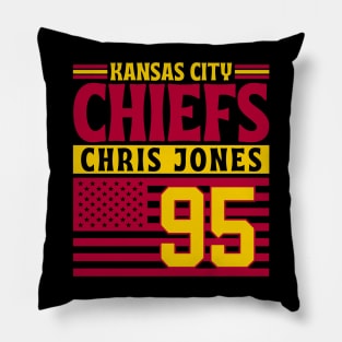 Kansas City Chiefs Chris Jones 95 American Flag Football Pillow