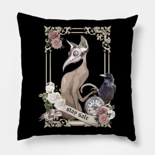 Cat Plague Doctor Say "stay safe" Pillow