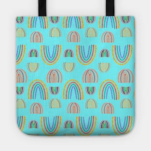 Boho Rainbows bright blue sky Tote