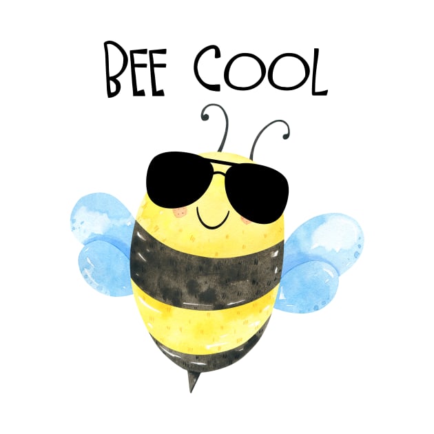 Cute Watercolor Cool Bee With Sunglasses by JanesCreations