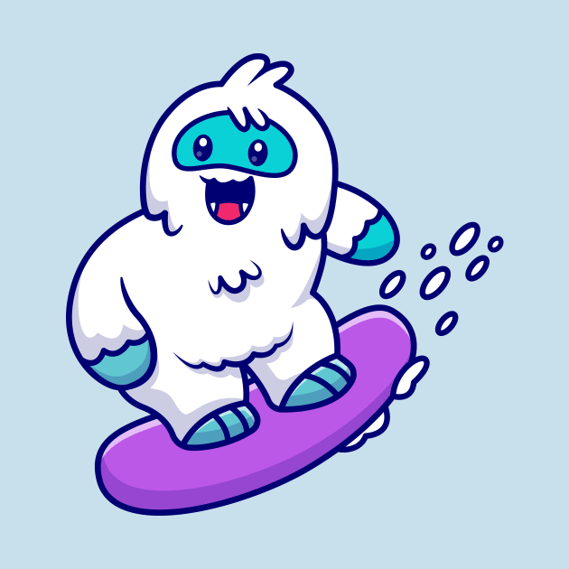 Cute Yeti Surfing In The Snow Cartoon by Catalyst Labs