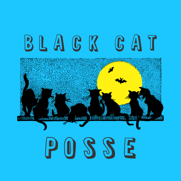 Halloween Superstition Black Cat Posse with Bats by AHBRAIN