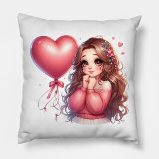 Charming girl with balloon Pillow