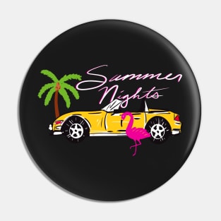 80s Miami Y2K Aesthetic Pink Flamingo Exotic Car Pattern On Dark Blue Background Pin