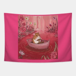 AI generated floral lake hamster on boat Tapestry