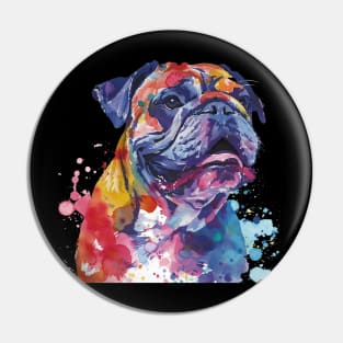 Bulldog Dog Water Color Pop Art Design for Dog Lover Pin