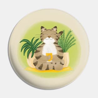 Cute yoga cat drinking tea Pin