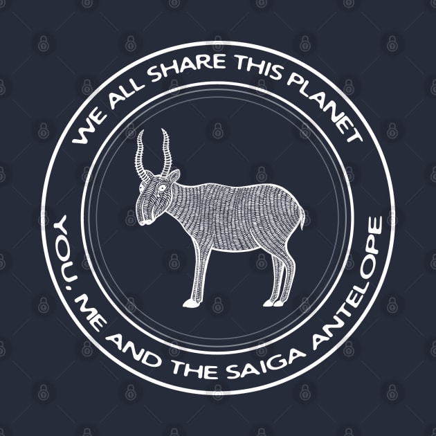 Saiga Antelope - We All Share This Planet - animal design - on dark colors by Green Paladin