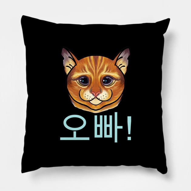 Cute oppa cat Pillow by Blacklinesw9