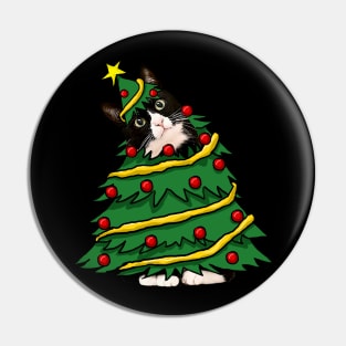 Tuxedo Cat Christmas Tree Funny Xmas Cat Lover Pin