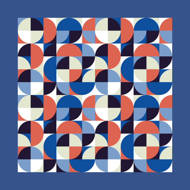 Blue and Orange Vintage Geometry by Carolina Díaz