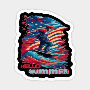 Hello Summer Funny Surfer Riding Surf Surfing Lover Gifts Magnet