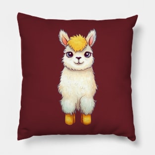 Cute Cartoon White and Golden Yellow Baby Llama Illustration Pillow