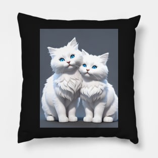 White Cats - Modern Digital Art Pillow