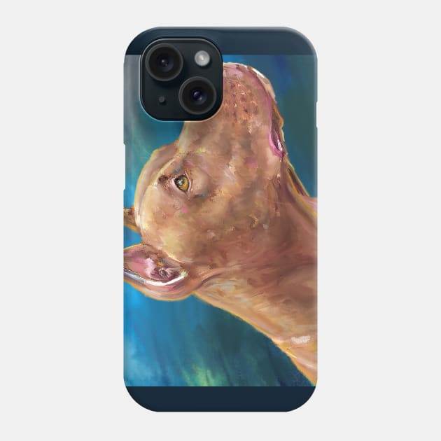 Expressive Painting of a Red Nose Pit Bull On Blue Background Phone Case by ibadishi