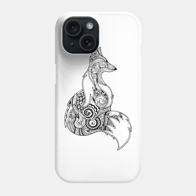 Zentangle monochrome fox Phone Case by ComPix