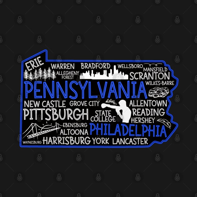 Philadelphia Pennsylvania cute map, Pittsburgh, Allentown, Erie, Reading, Bethlehem, Scranton, Lancaster, Levittown, Harrisburg by BoogieCreates