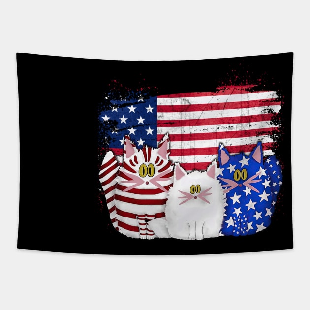 Red White Blue Cats USA Flag Firework 4th Of July Shirt Tapestry by webster