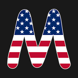 Letter M Capital Alphabet M American Flag T-Shirt