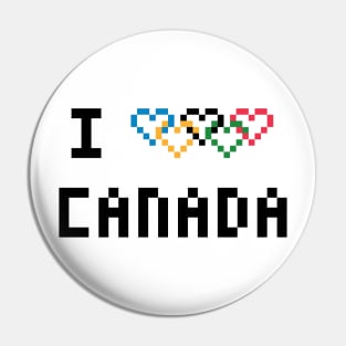 Pixel I Heart Canada with Heart Shaped Olympic Rings Pin