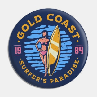 Vintage Gold Coast, Australia Surfer's Paradise // Retro Surfing 1980s Badge Pin