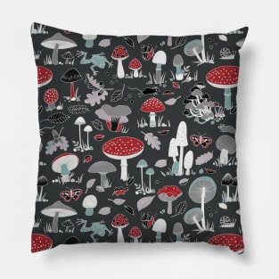 Forest Floor - fun toadstool Pattern in red, grey and silver by Cecca Designs Pillow