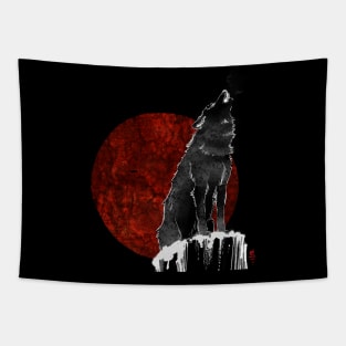 Wolf Red Moon Tapestry