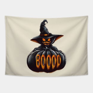 Halloween pumpkin boo with witch hat Tapestry