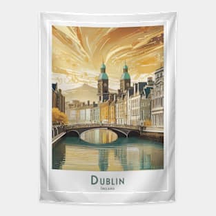 Vintage Retro Travel Poster Golden Hour in Dublin Tapestry