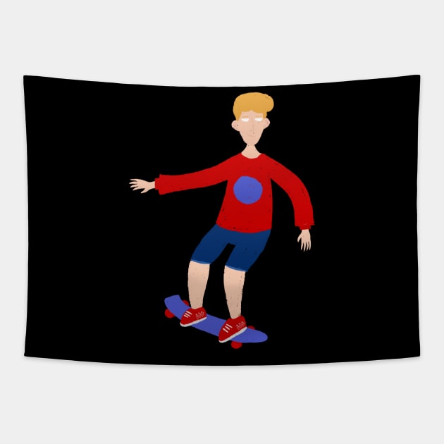 Blond skater riding on a skateboard Tapestry by innokentymuhin