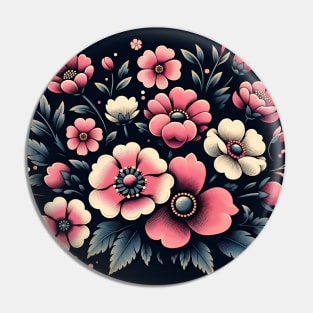 Pink Floral Illustration Pin