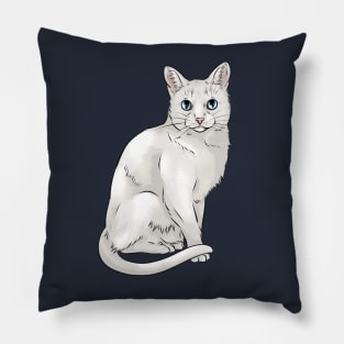 Cute White Cat with Blue Eyes Pillow