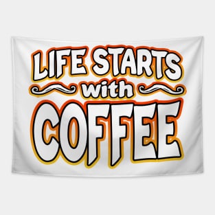 Life Starts With Coffee Orange Tapestry