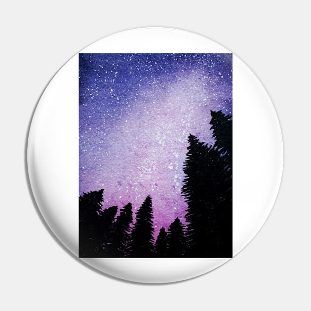 Trees with Starry Sky Pin by monitdesign