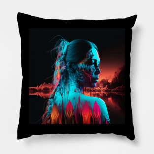 Surreal Native American Woman Pillow