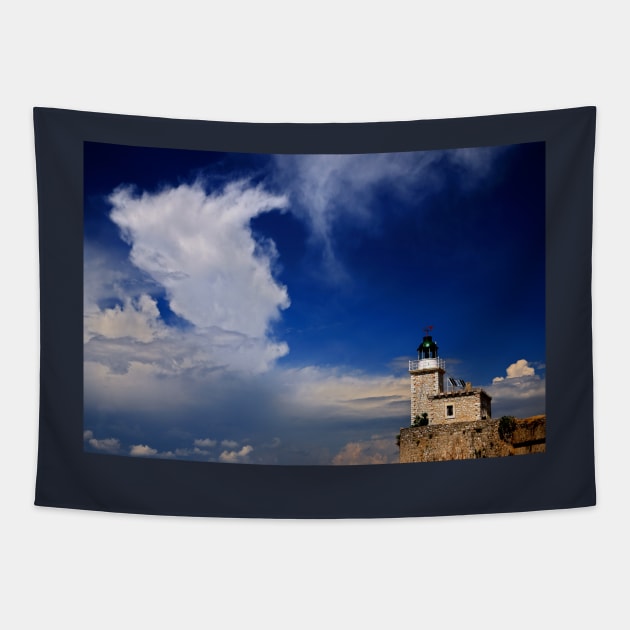 The lighthouse of Agia Mavra - Lefkada island Tapestry by Cretense72