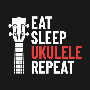 Eat Sleep Ukulele Repeat Ukulele Headstock Dark Theme T-Shirt