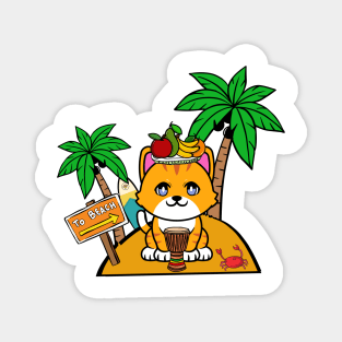 Cute Orange Cat on a tropical island Magnet