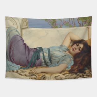 Mischief and Repose by John William Godward Tapestry