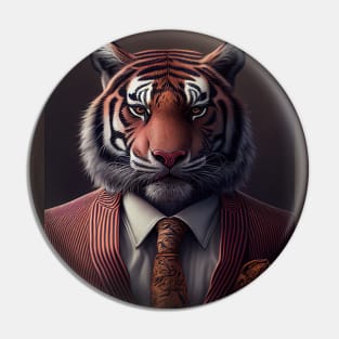 Adorable Tiger Wearing a Suit: Cute Wildlife Animals Pin