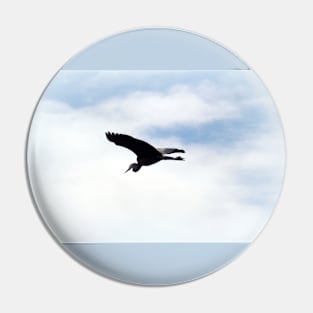 Great Blue Heron Flying Past the Clouds Above Trojan Pond 3 Pin