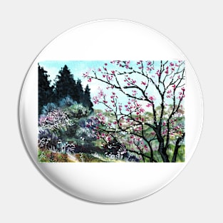 Mountain Spring Blossom Scenery Pin