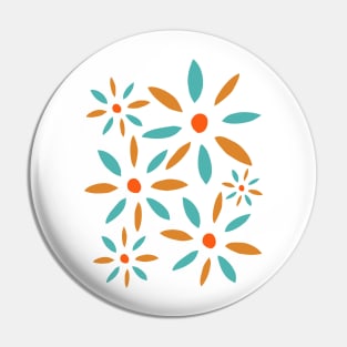 Turquoise Blue And Orange Abstract Retro Flowers Pin