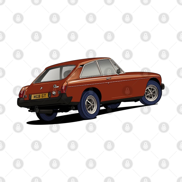 'Rubber Bumper' MGB GT Coupé classic car in 1970's brown by Webazoot